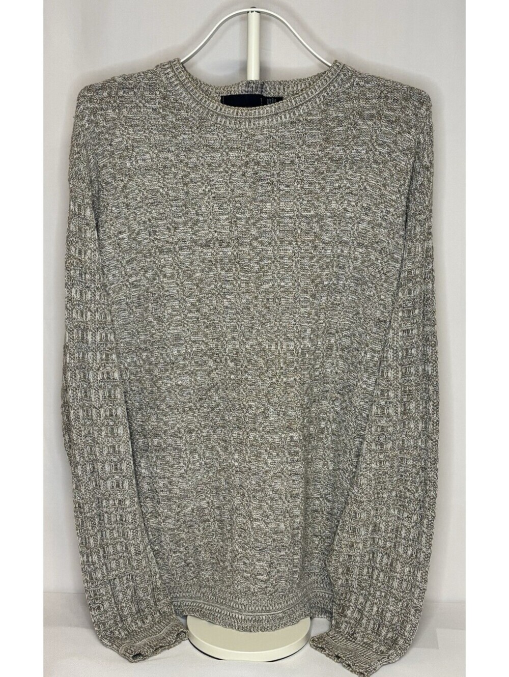 Vtg Bill Blass Hand Framed Men’s XL Grey Crewneck Textured Knit Sweater USA